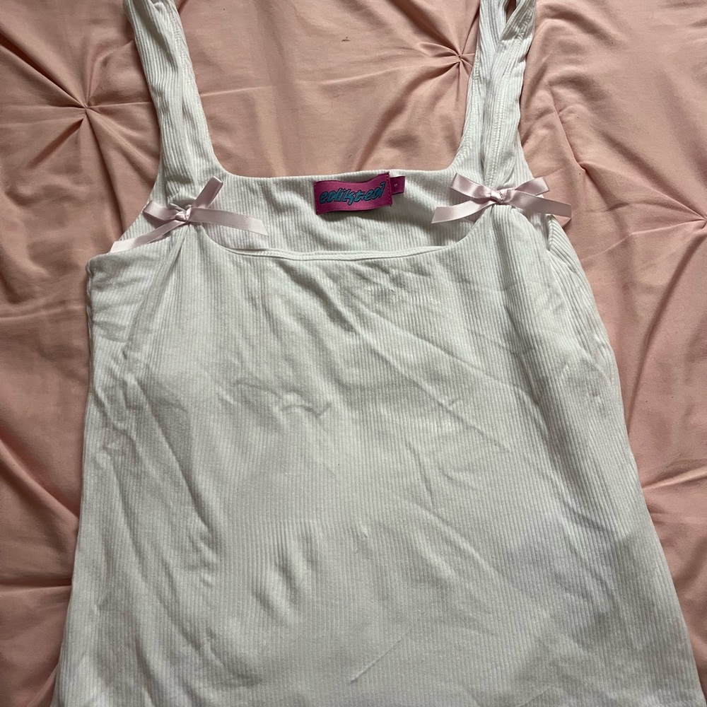 Edikted White Camisole with Pink Bow Details